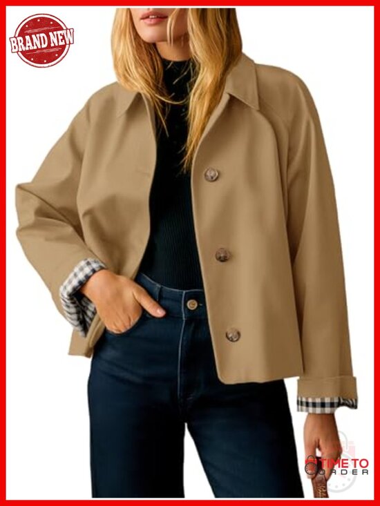 Jackets & Blazers - Womens Cropped Trench Coat Lightweight Windbreaker Single Breasted Jacket Fall